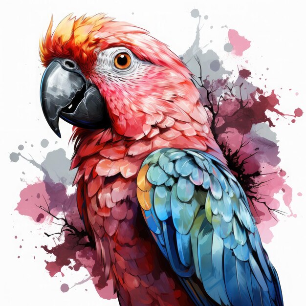 Watercolor parrot white background Clipart Generative Ai