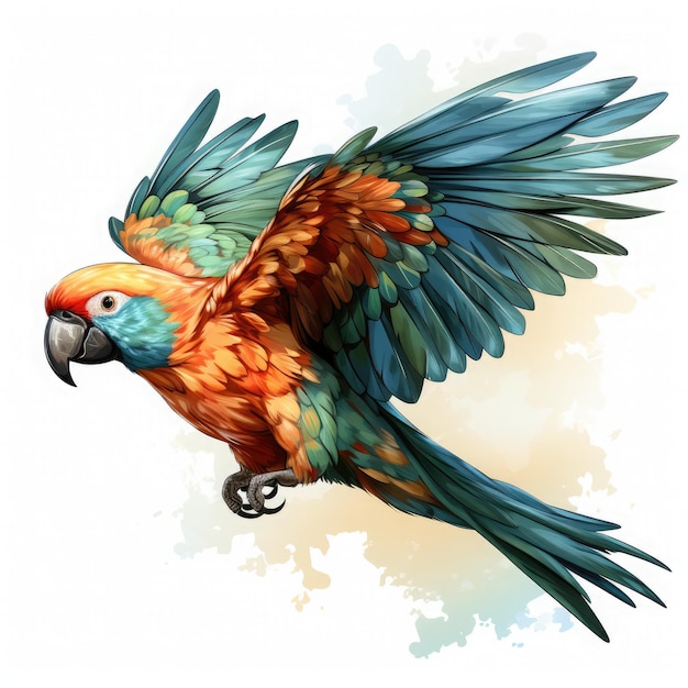 Watercolor parrot white background Clipart Generative Ai