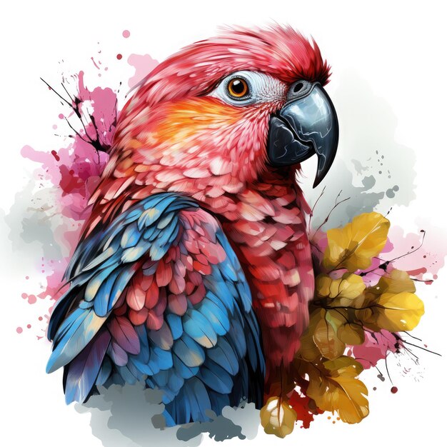 Watercolor parrot white background Clipart Generative Ai