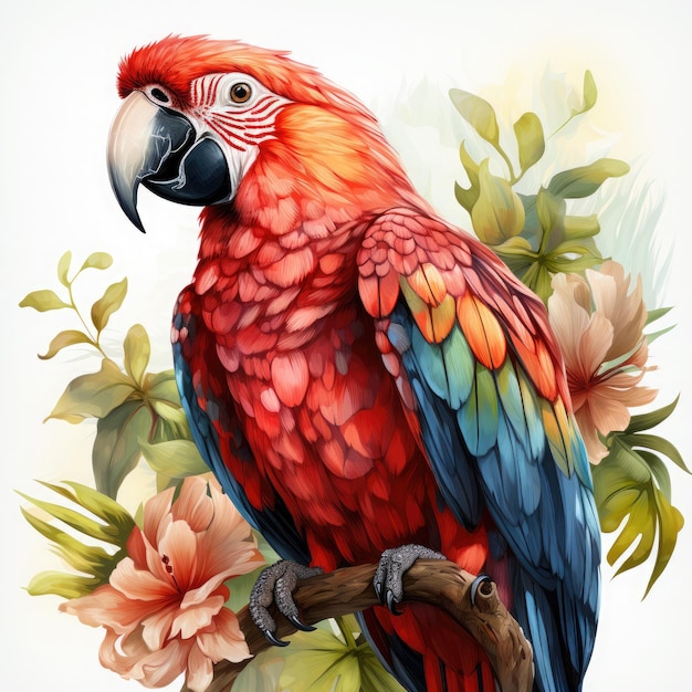 Watercolor parrot white background Clipart Generative Ai