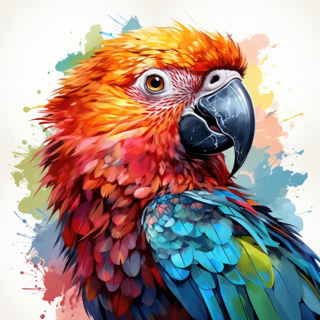 Watercolor parrot white background Clipart Generative Ai