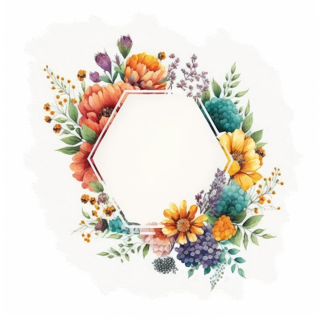 Watercolor pastel floral hexagon drawing made from dried flower