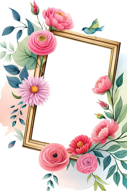 Watercolor Pastel Floral Vertical Empty Photo Frame