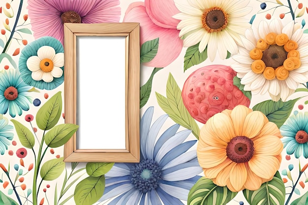 Watercolor Pastel Floral Vertical Empty Photo Frame