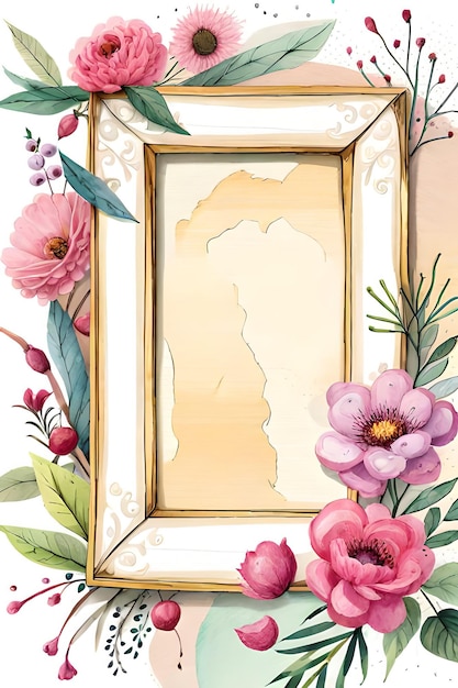 Watercolor Pastel Floral Vertical Empty Photo Frame