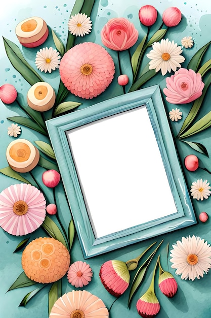 Watercolor Pastel Floral Vertical Empty Photo Frame