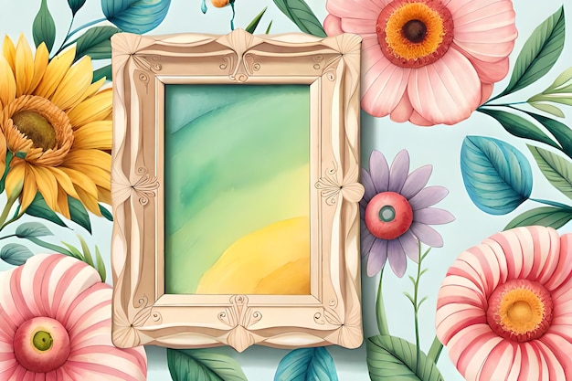 Watercolor Pastel Floral Vertical Empty Photo Frame