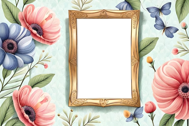 Watercolor Pastel Floral Vertical Empty Photo Frame