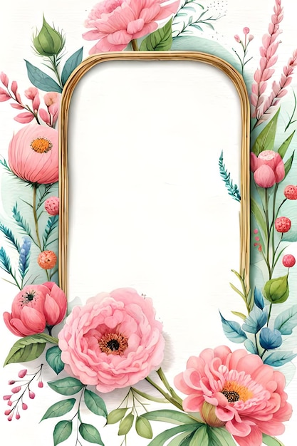 Watercolor Pastel Floral Vertical Empty Photo Frame