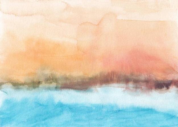 Watercolor pastel orange and blue background texture Abstract watercolour landscape Stains on paper