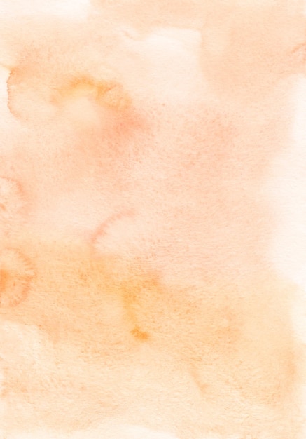 Watercolor pastel peach color background texture. Watercolour backdrop. Light orange stains on paper, hand painted.