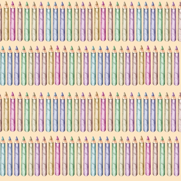 Watercolor pattern back to school with colored pencils