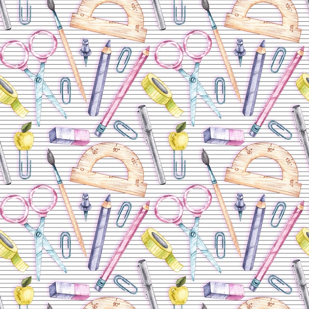 Watercolor pattern back to school with stationery