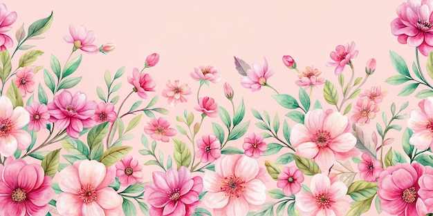 Watercolor pattern of pink flowers on a light pink background watercolor pink feminine floral decorative soft beauty pastel texture romantic background elegant pattern