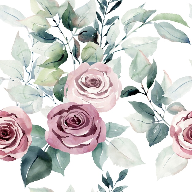 Watercolor pattern of roses