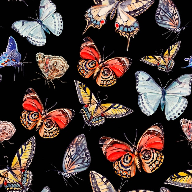 Watercolor pattern with beautiful butterflies. Illustration