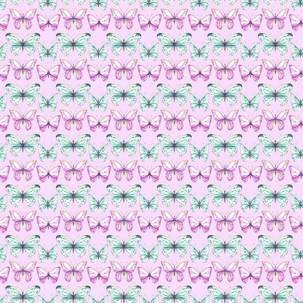 Watercolor pattern with colored butterflies