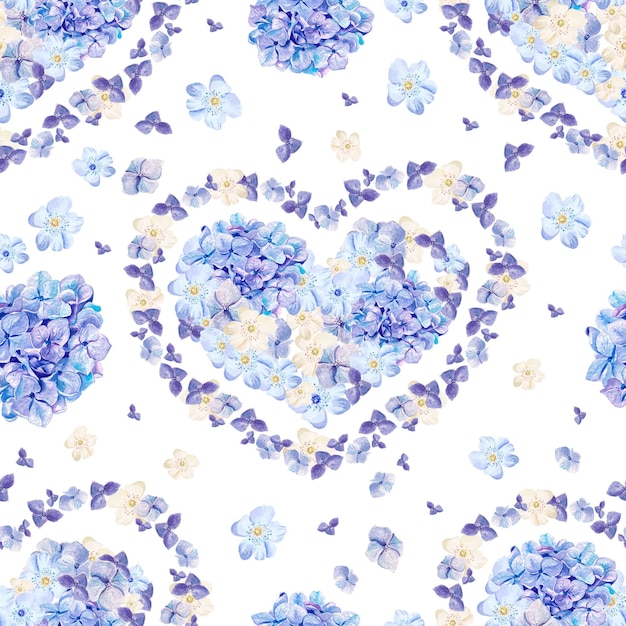 Watercolor pattern with flowers hydrangeas illustrations