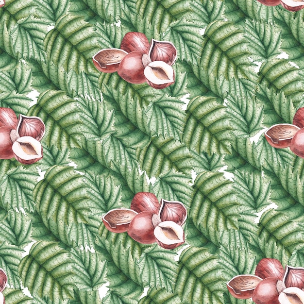 Watercolor pattern with hazelnut