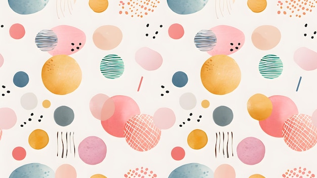 Watercolor pattern with pastel colors and whimsical toy shapes for children