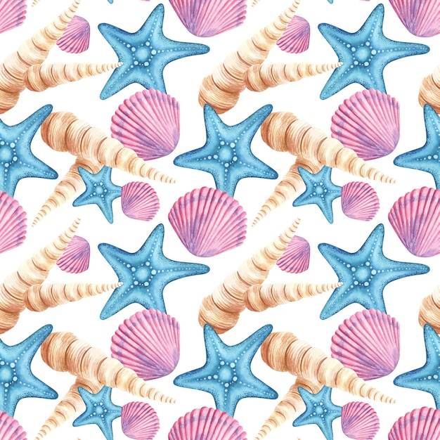 Watercolor pattern with shells Beautiful pearl gradient in delicate colors