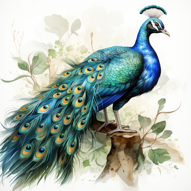 watercolor Peacock clipart Generative Ai