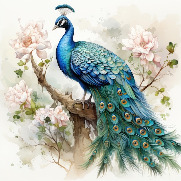 watercolor Peacock clipart Generative Ai