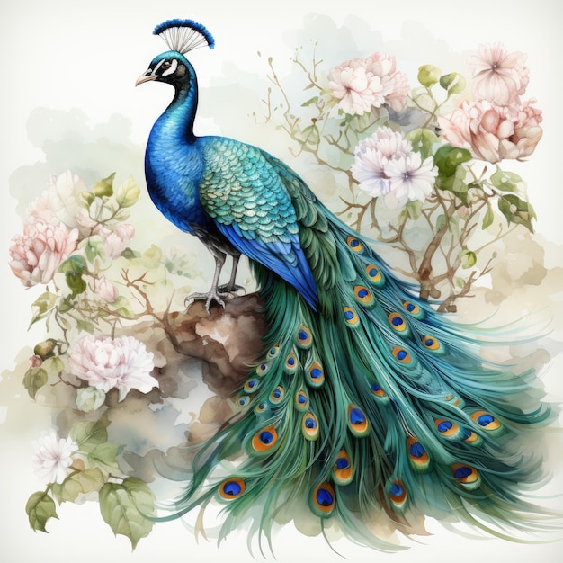 watercolor Peacock clipart Generative Ai