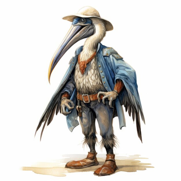 Photo watercolor pelican cowboy detailed science fiction illustration