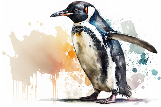 Watercolor penguin illustration white backgroundGenerative AI