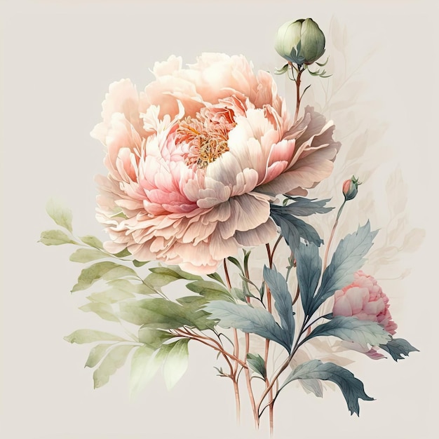 Watercolor peonies illustration Wedding invitation Botanical art print