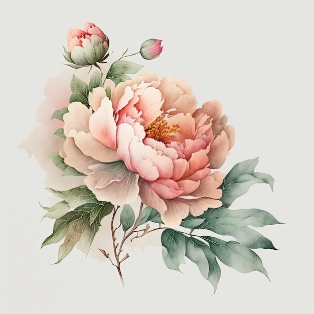 Watercolor peonies illustration Wedding invitation Flowers art