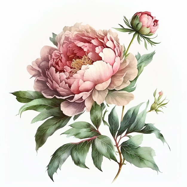 Watercolor peonies illustration Wedding invitation Flowers art