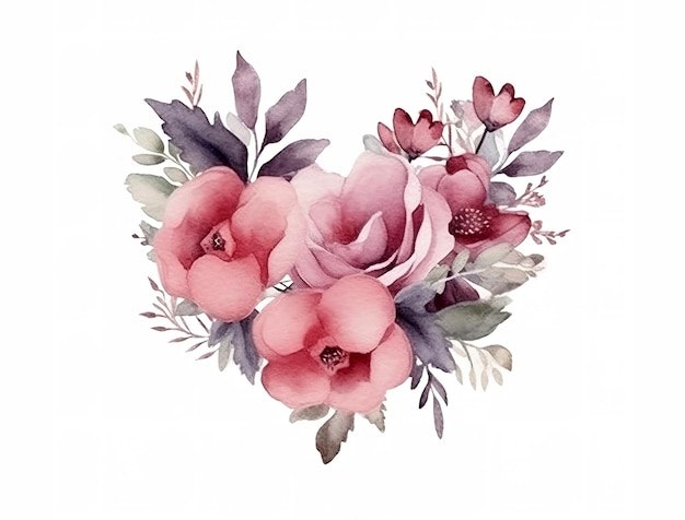 Watercolor peony bouquet Hand painted illustration isolated on white background