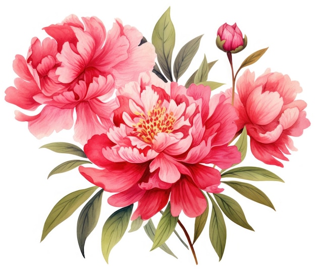 Watercolor peony flowers isolated