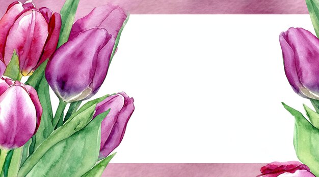 watercolor picture card pink and white tulips