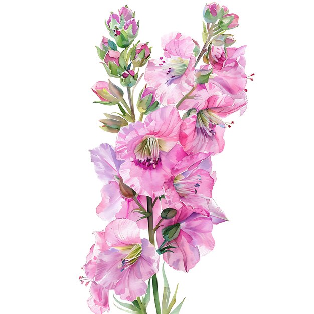 Photo watercolor pink delphinium isolated on white background beautiful delphinium flower