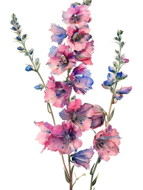 Photo watercolor pink delphinium isolated on white background beautiful delphinium flower