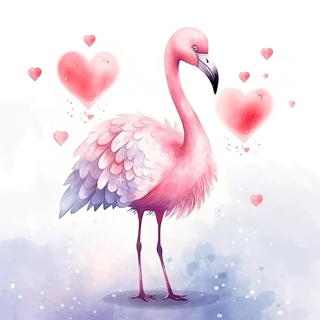 Watercolor pink Flamingo Illustration AI GenerativexA