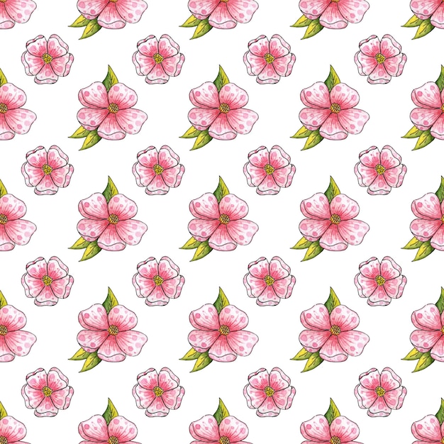 Watercolor pink flowers pattern