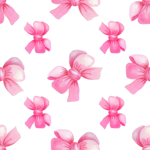 Watercolor pink gift bow. Holiday Seamless pattern.