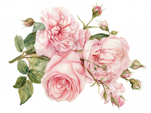 watercolor pink rose flower bouquet for your design