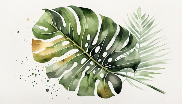 Watercolor Plane minimalist subtle monstera leafGenerative AI