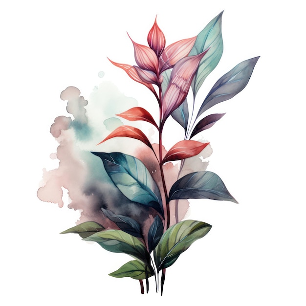 Watercolor Plant Illustration on White Background