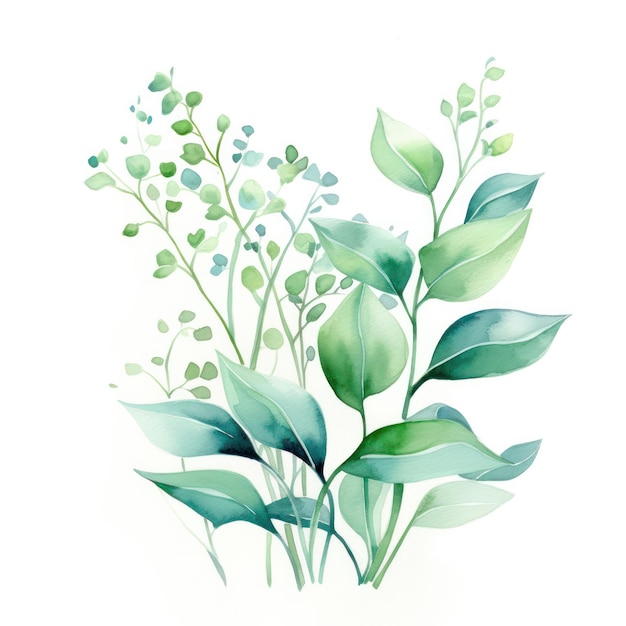 Watercolor Plant Illustration on White Background