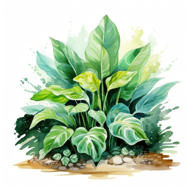 Watercolor Plant Illustration on White Background