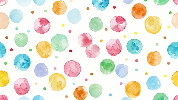 Watercolor polka dot seamless pattern with rainbow colors