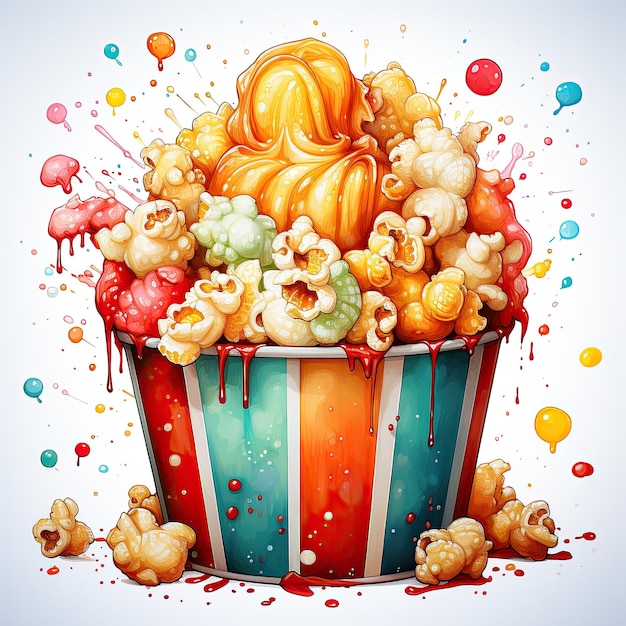 Photo watercolor popcorn clipart generative ai