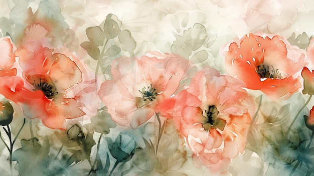 Watercolor poppies on white background Handdrawn illustration Generate Ai