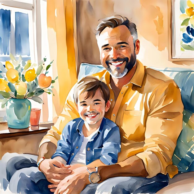 Watercolor Portrait Art of Happy Dad